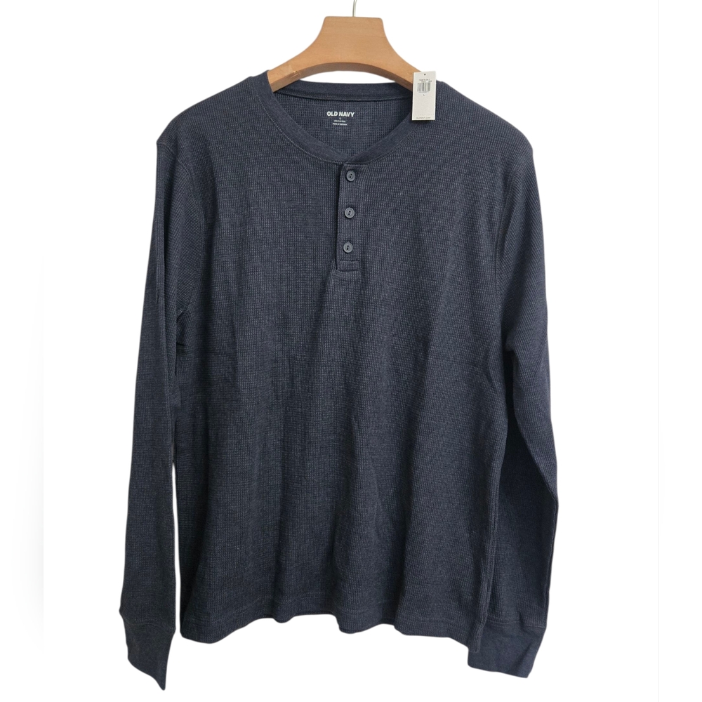 NWT Old Navy Men's Navy Blue  Henley Long Sleeve Shirt Size L